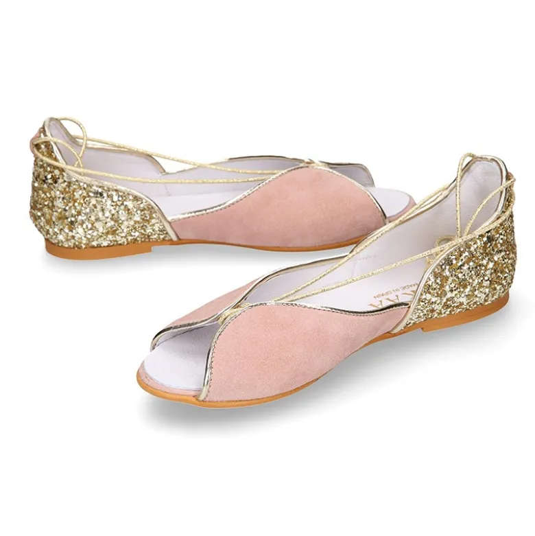 Sandalia Mujer con cintas en piel ante con GLITTER.