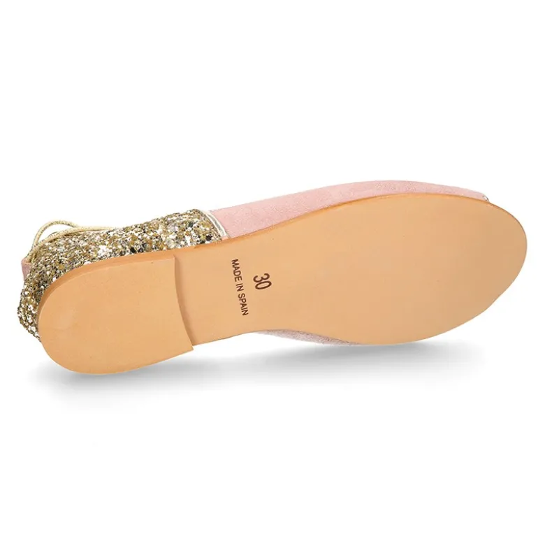 Sandalia Mujer con cintas en piel ante con GLITTER.