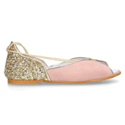Sandalia Mujer con cintas en piel ante con GLITTER.