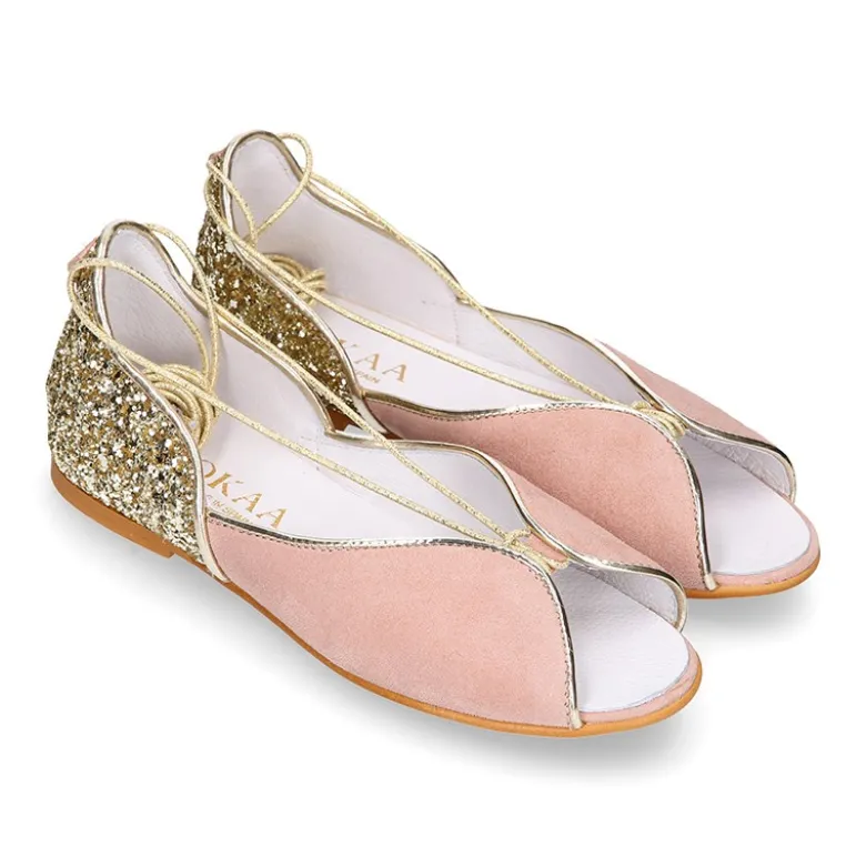Sandalia Mujer con cintas en piel ante con GLITTER.