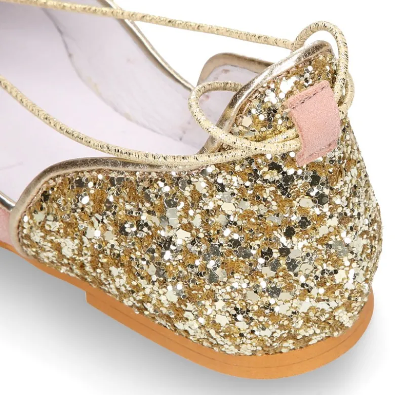 Sandalia Mujer con cintas en piel ante con GLITTER.