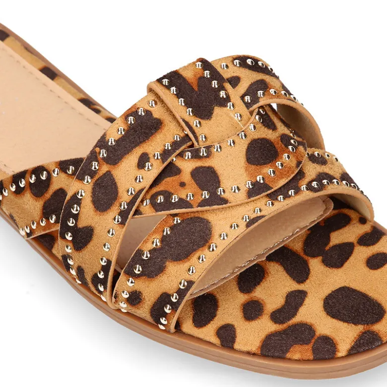 Sandalia mujer tipo zueco con diseño trenzado de leopardo