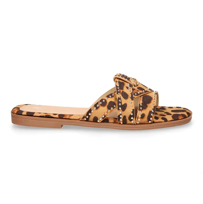 Sandalia mujer tipo zueco con diseño trenzado de leopardo