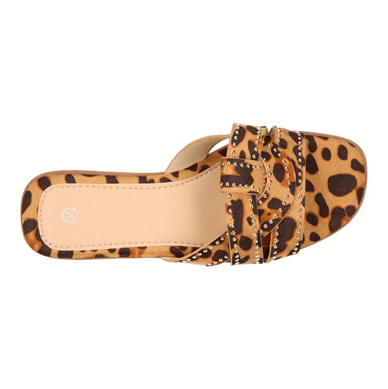 Sandalia mujer tipo zueco con diseño trenzado de leopardo