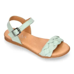 Sandalia Niña con diseño trenzado en piel suave en colores pastel.