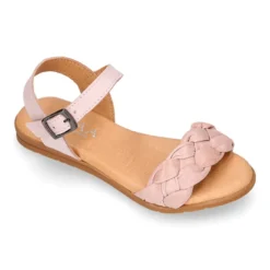 Sandalia Niña con diseño trenzado en piel suave en colores pastel.