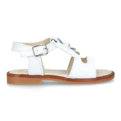 Sandalia Niña en color BLANCO con lazo grande central y diseño con perlas en piel Napa.