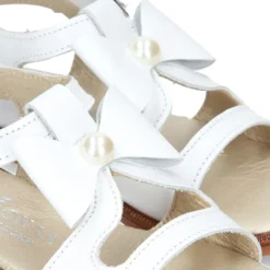 Sandalia Niña en color BLANCO con lazo grande central y diseño con perlas en piel Napa.