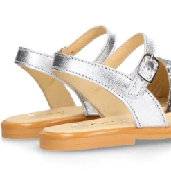 Sandalia Niña en piel con glitter plata y rosa.