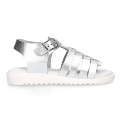 Sandalia Niña en piel METALIZADA con hebilla y suela SUPER FLEXIBLE.