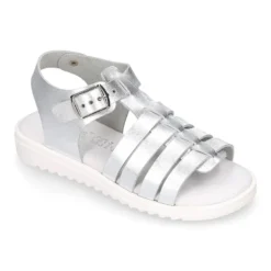 Sandalia Niña en piel METALIZADA con hebilla y suela SUPER FLEXIBLE.