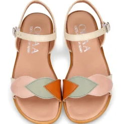 Sandalia Niña en piel Napa con diseño HOJAS.