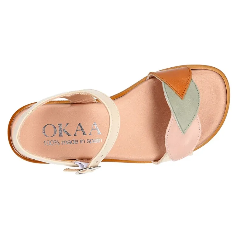 Sandalia Niña en piel Napa con diseño HOJAS.