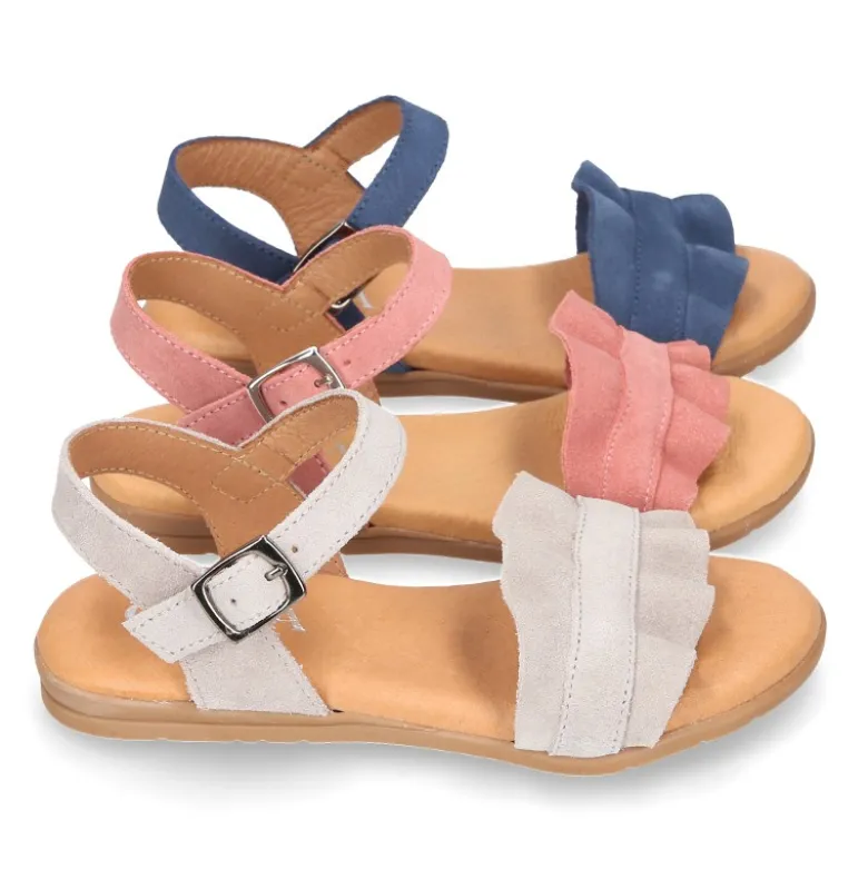 Sandalia Niña Mayor con ondas en piel serraje.