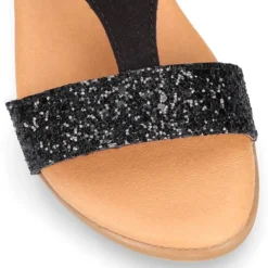 Sandalia Niña Mayor en piel serraje NEGRO con GLITTER.