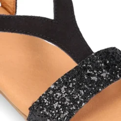 Sandalia Niña Mayor en piel serraje NEGRO con GLITTER.