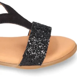 Sandalia Niña Mayor en piel serraje NEGRO con GLITTER.