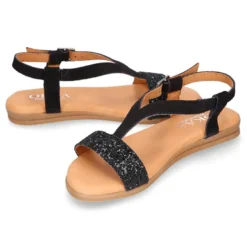 Sandalia Niña Mayor en piel serraje NEGRO con GLITTER.