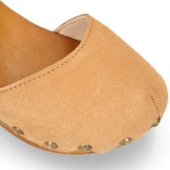 Sandalia Niña Mayor tipo ZUECO de madera en piel serraje colores de moda.