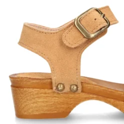 Sandalia Niña Mayor tipo ZUECO de madera en piel serraje colores de moda.
