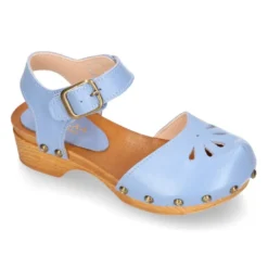 Sandalia Niña Mayor tipo ZUECO de madera en piel suave con picados.