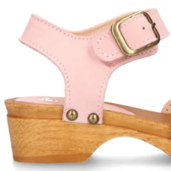 Sandalia Niña Mayor tipo ZUECO de madera con ONDAS en piel Nobuck.