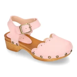 Sandalia Niña Mayor tipo ZUECO de madera con ONDAS en piel Nobuck.
