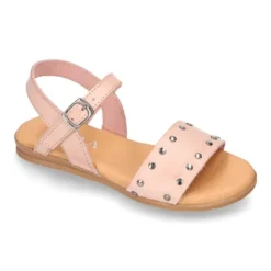 Sandalia Niña para vestir en piel con diseño con tachuelas plateadas.