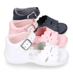 Sandalia Niña peque en piel lavable con ondas y suela SUPER FLEXIBLE.