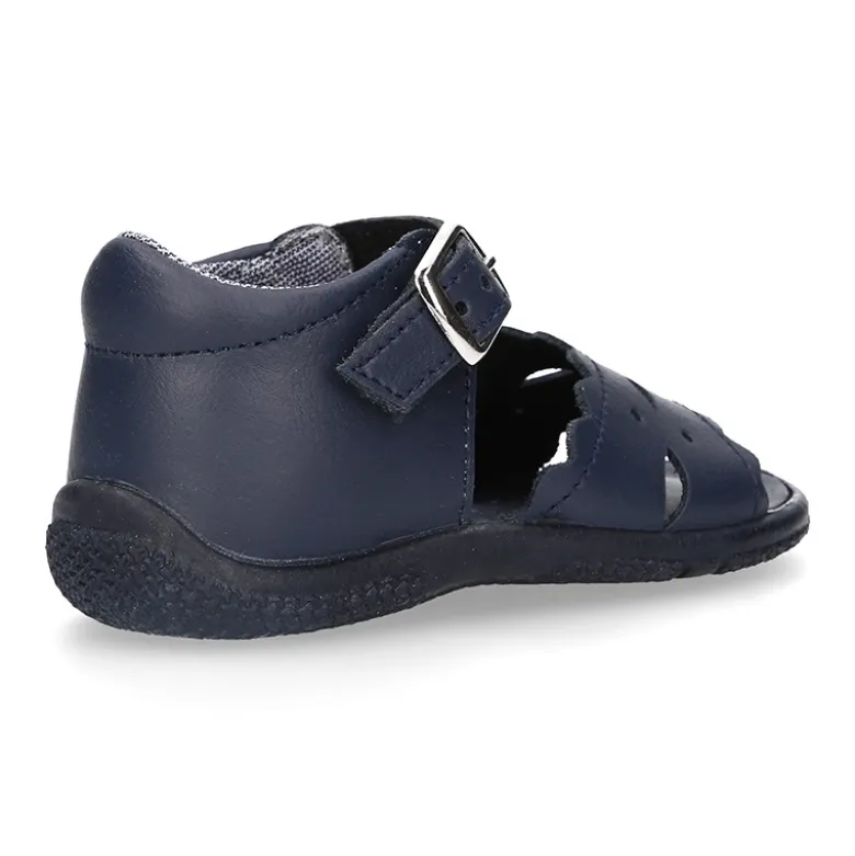Sandalia Niña peque en piel lavable con ondas y suela SUPER FLEXIBLE.
