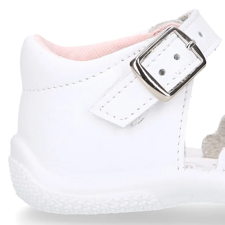 Sandalia Niña peque en piel lavable con ondas y suela SUPER FLEXIBLE.