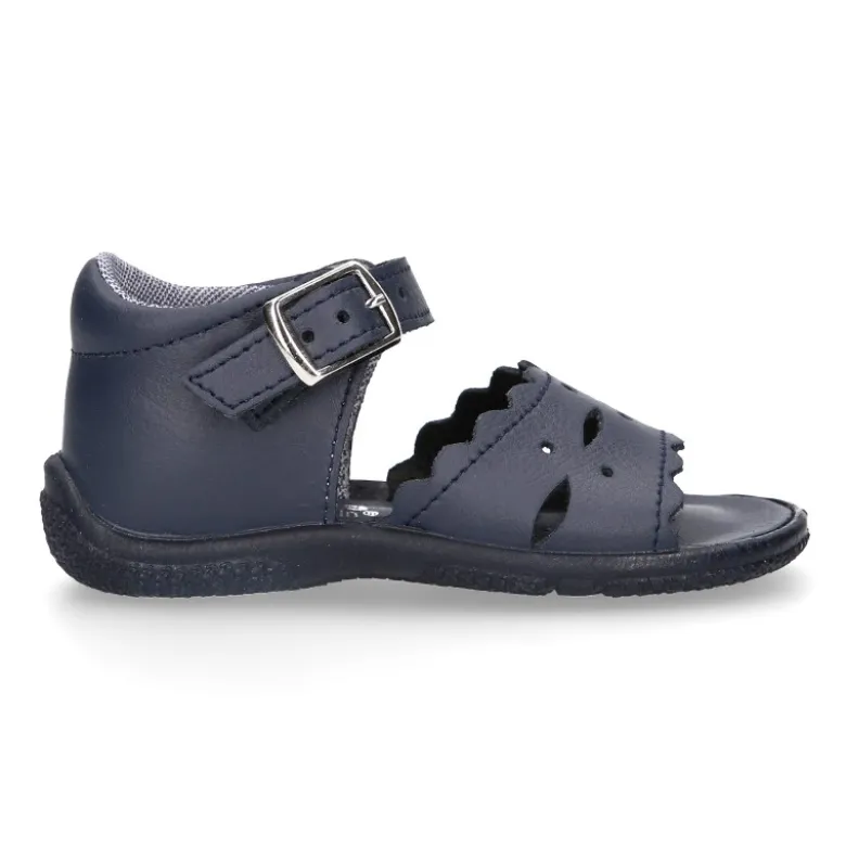 Sandalia Niña peque en piel lavable con ondas y suela SUPER FLEXIBLE.