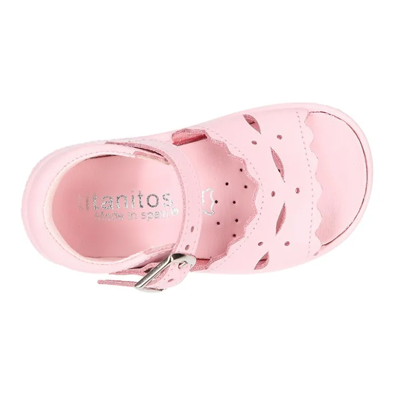Sandalia Niña peque en piel lavable con ondas y suela SUPER FLEXIBLE.
