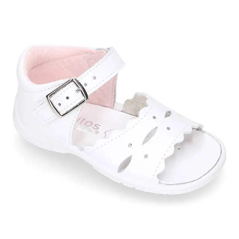 Sandalia Niña peque en piel lavable con ondas y suela SUPER FLEXIBLE.
