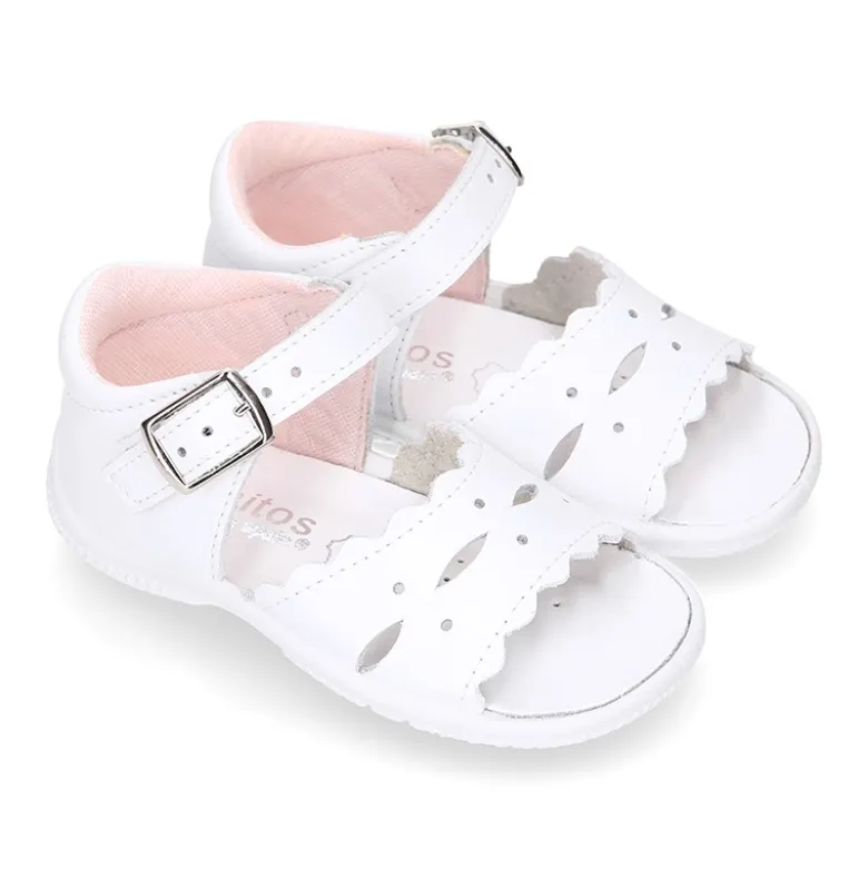 Sandalia Niña peque en piel lavable con ondas y suela SUPER FLEXIBLE.