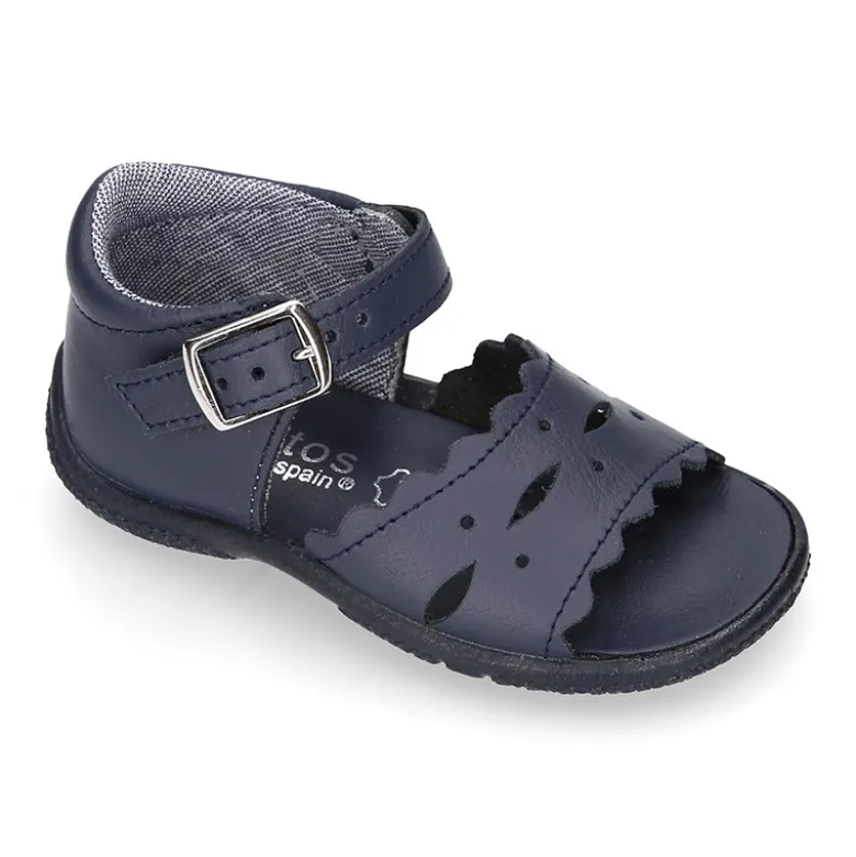 Sandalia Niña peque en piel lavable con ondas y suela SUPER FLEXIBLE.