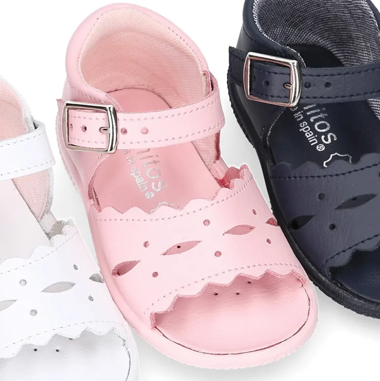 Sandalia Niña peque en piel lavable con ondas y suela SUPER FLEXIBLE.