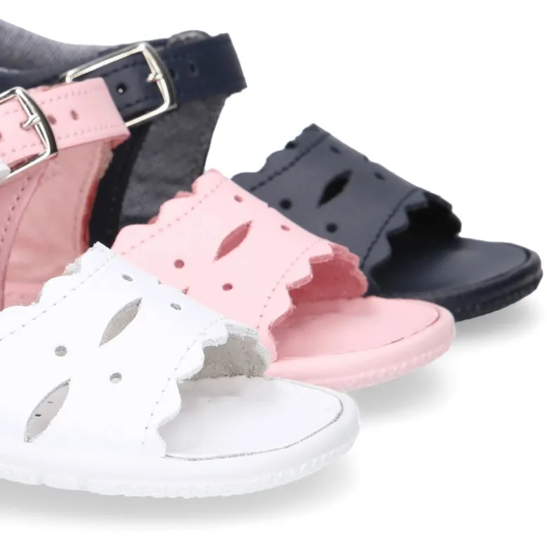 Sandalia Niña peque en piel lavable con ondas y suela SUPER FLEXIBLE.