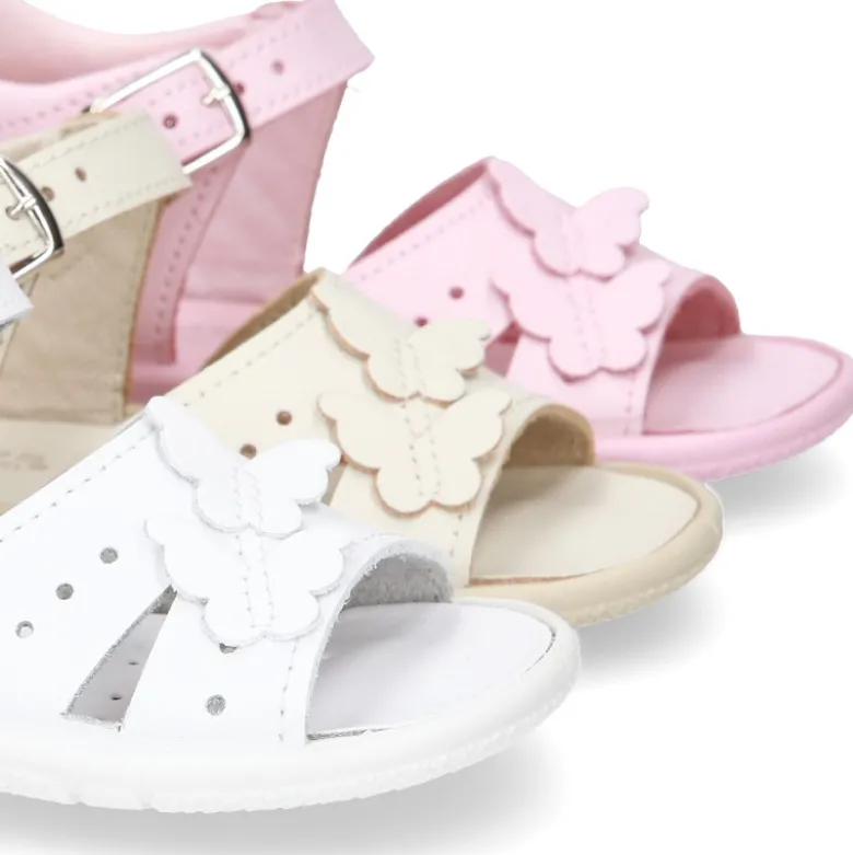 Sandalia Niña peque en piel lavable con MARIPOSAS y suela SUPER FLEXIBLE.