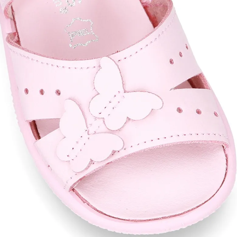 Sandalia Niña peque en piel lavable con MARIPOSAS y suela SUPER FLEXIBLE.
