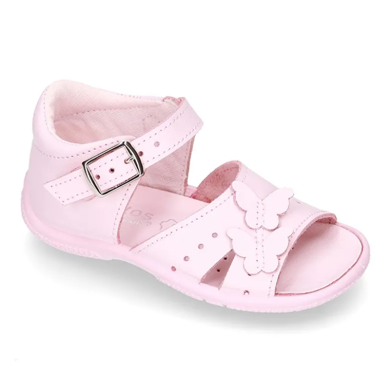Sandalia Niña peque en piel lavable con MARIPOSAS y suela SUPER FLEXIBLE.