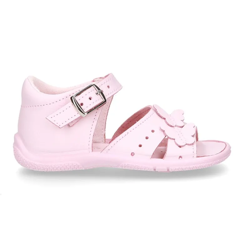 Sandalia Niña peque en piel lavable con MARIPOSAS y suela SUPER FLEXIBLE.