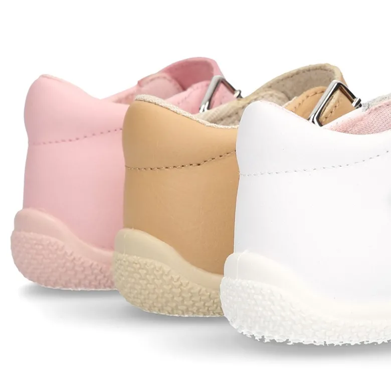 Sandalia Niña peque en piel lavable con lazo y suela SUPER FLEXIBLE.