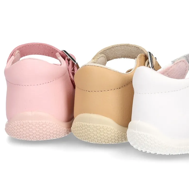 Sandalia Niña peque en piel lavable con lazo y suela SUPER FLEXIBLE.