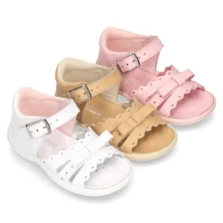 Sandalia Niña peque en piel lavable con lazo y suela SUPER FLEXIBLE.