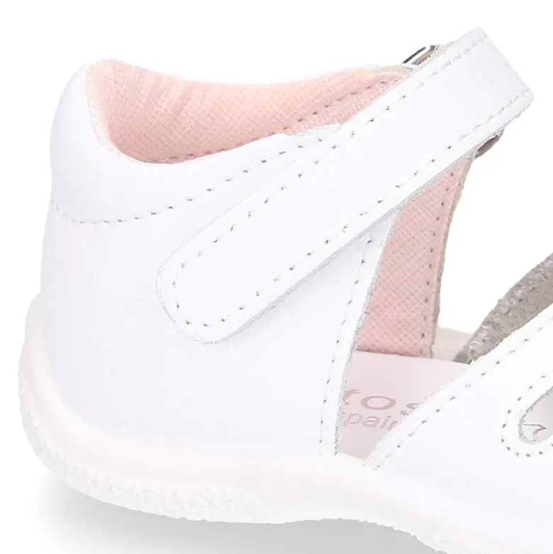 Sandalia Niña peque en piel lavable con lazo y suela SUPER FLEXIBLE.