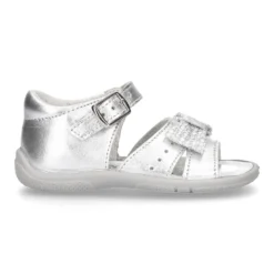 Sandalia Niña peque en piel metalizada con LAZO y suela SUPER FLEXIBLE.