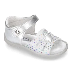 Sandalia Niña peque en piel metalizada con ESTRELLAS y cierre adherente con suela SUPER FLEXIBLE.