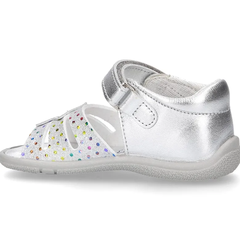 Sandalia Niña peque en piel metalizada con ESTRELLAS y cierre adherente con suela SUPER FLEXIBLE.