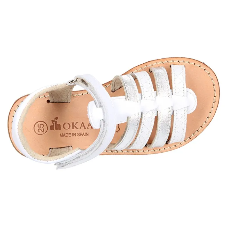 Sandalia niña piel COMBINADA tiras cruzadas con suela super flexible.